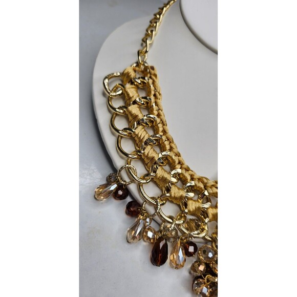 Macrame Cord and Beaded Lariat Statement Necklace 20" with a 7" Drop - Picture 4 of 7